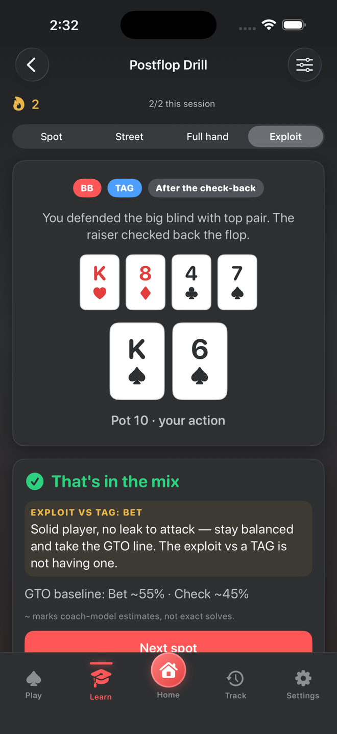 Exploit mode: adjust to the player type