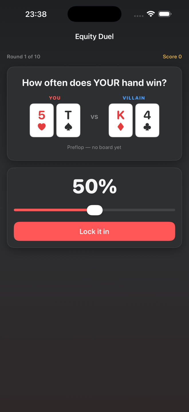 Equity Duel: guess how often your hand wins