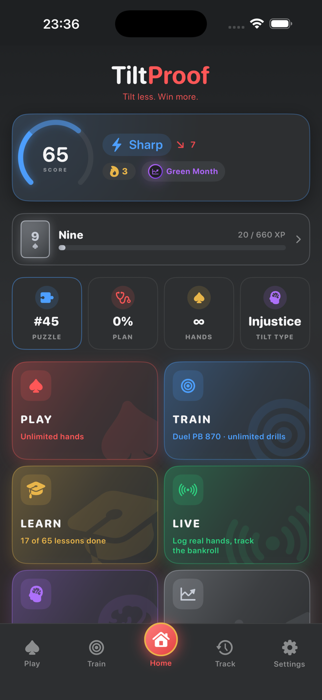 Home 2.0 with rank bar, today strip and six categories