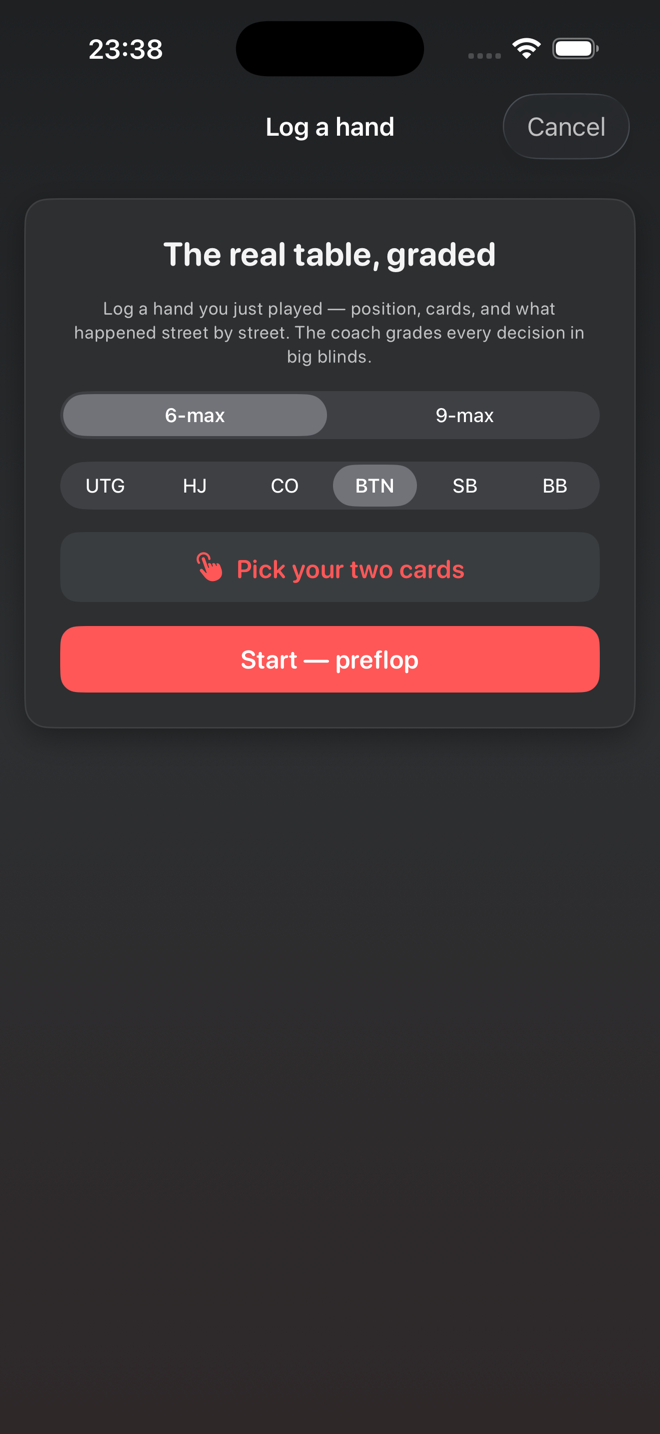 Hand Logger: log a hand from your real game, 6-max or 9-max